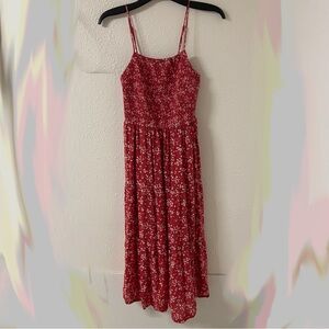dip Smocked Bodice Red & White Floral Sundress